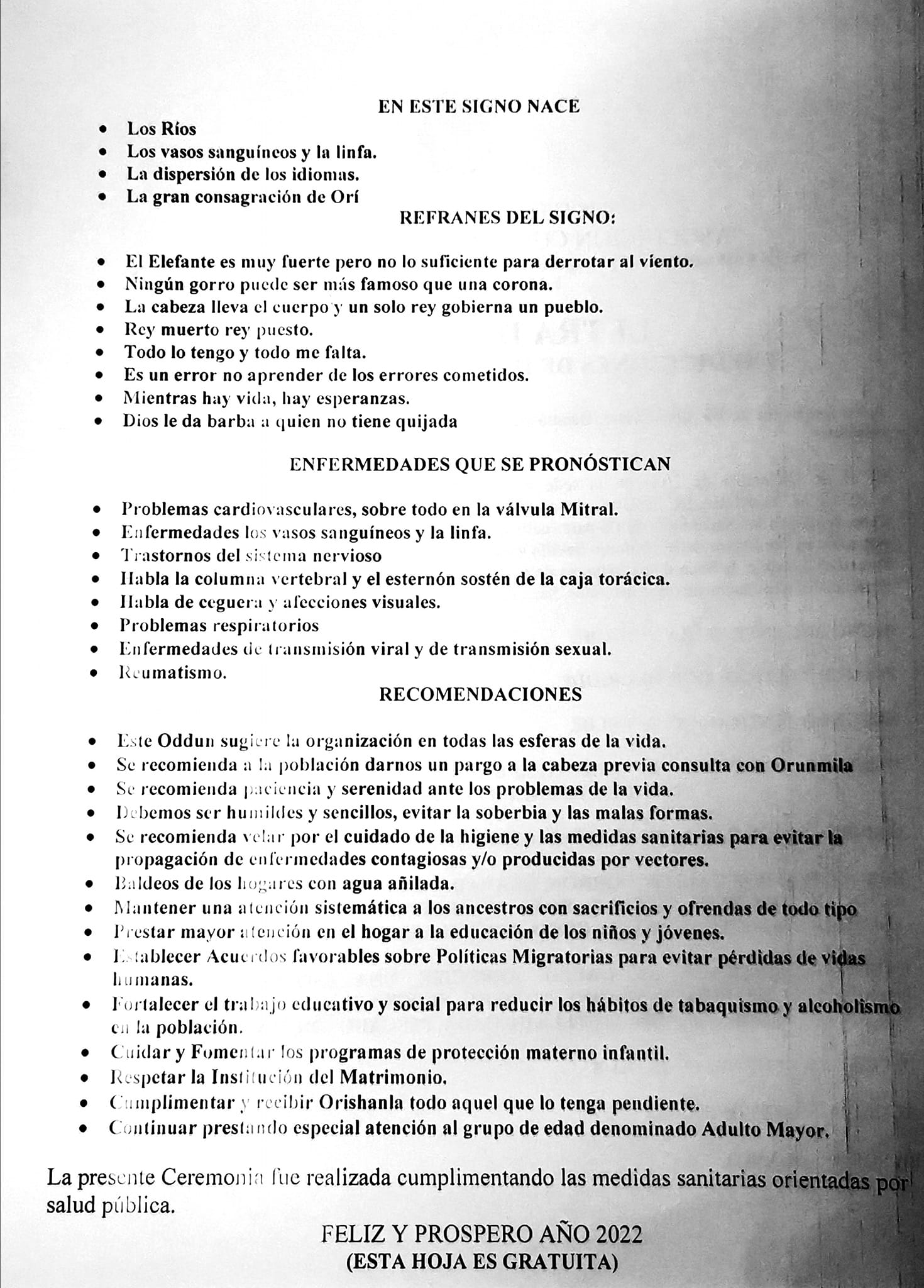 Letra del año 2022. Foto: Facebook/Asociación Cultural Yoruba de Cuba