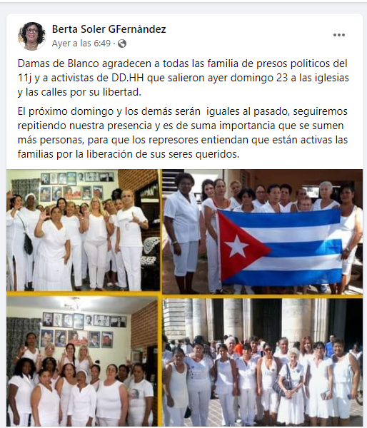 Post de Berta Soler en Facebook.