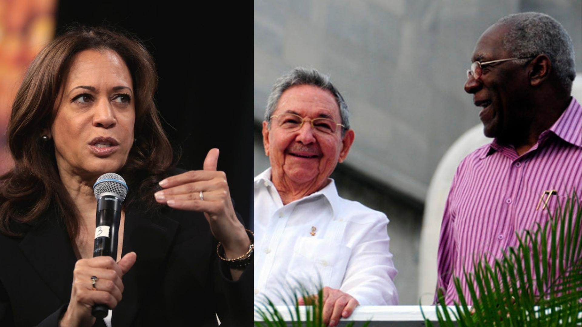 Kamala Harris, Raúl Castro y Salvador Valdés Mesa, Fotomontaje: ADN Cuba