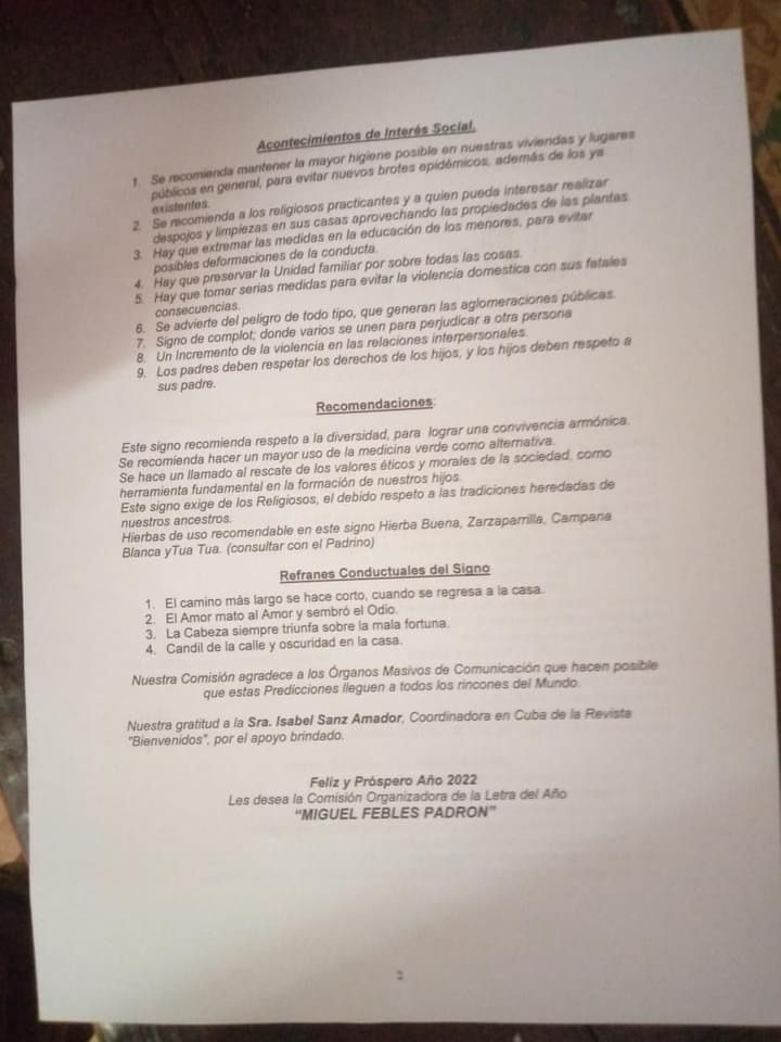 Letra del Año de la Comisión Independiente “Miguel Febles Padrón&quot;. Foto tomada del perfil en Facebook de la Comisión