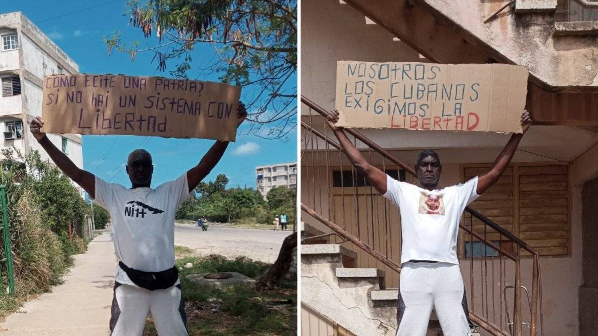 "Nosotros los cubanos exigimos la libertad" y "¿Cómo existe una Patria si no hay un sistema con libertad" fueron algunas de las frases en los carteles