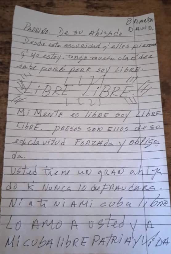 Carta de Brandon David Becerra Curbelo