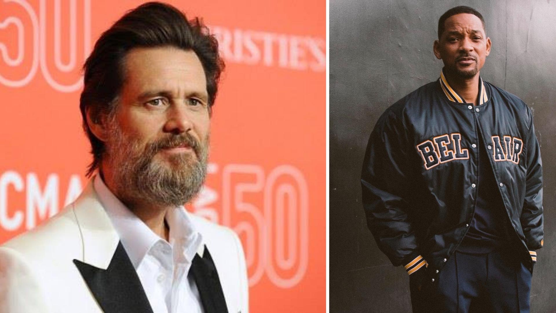 Jim Carrey reacciona al ataque de Will Smith. Collage: ADN Cuba