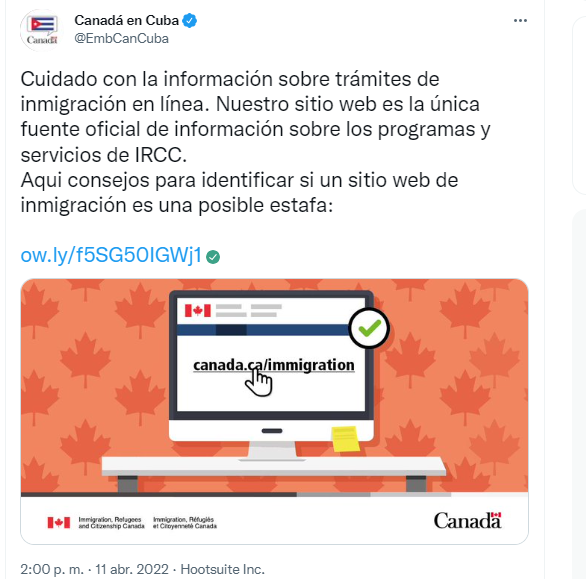 Mensaje de la embajada canadiense