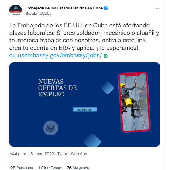 Oferta de la Embajada de EEUU en Cuba.