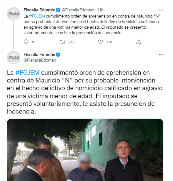 Comunicado de la Foscalía del Estado de México.