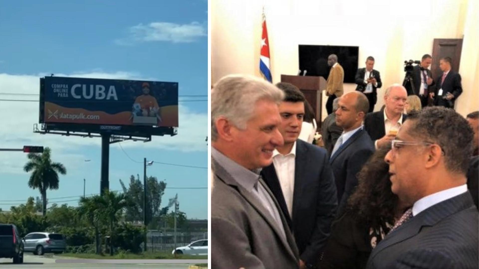 Publicidad de Katapulk en Hialeah, Díaz Canel y Hugo Cancio