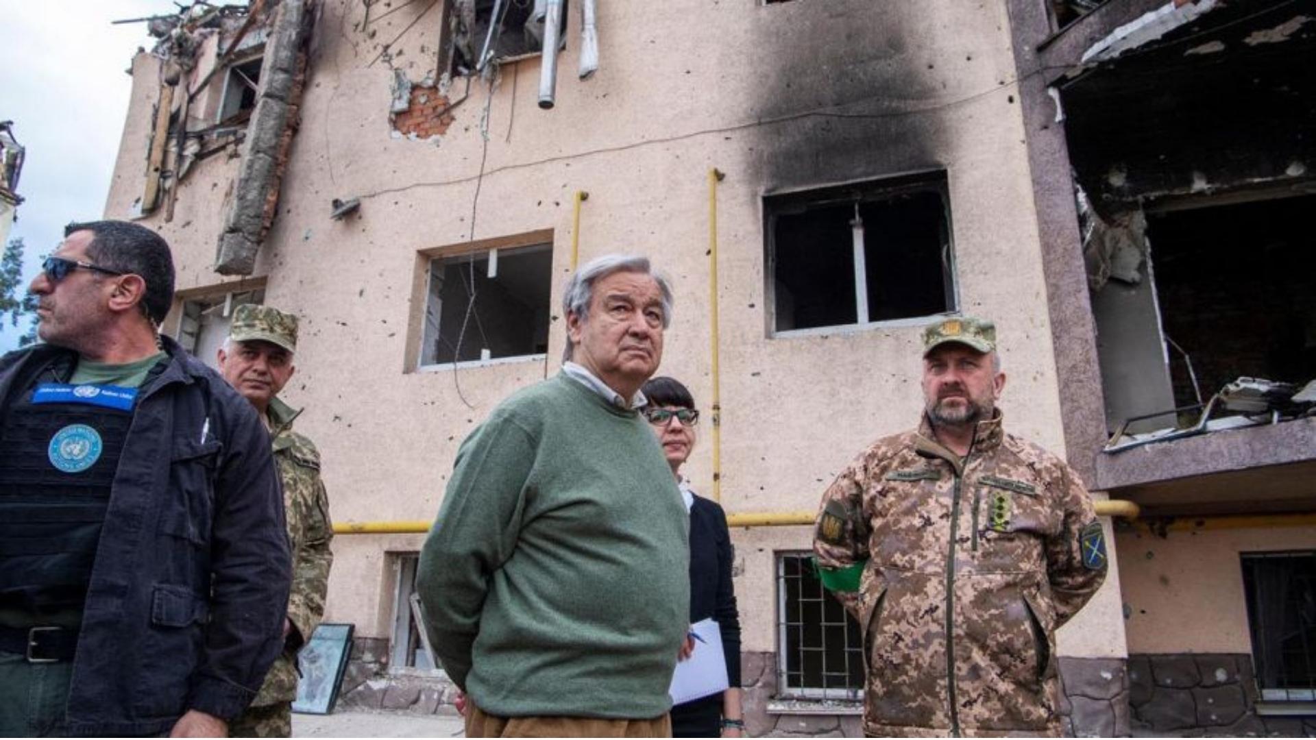 António Guterres, secretario general de las Naciones Unidas, en Kiev. Foto: ONU