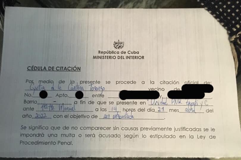 Citación para el último interrogatorio el 21 de abril.