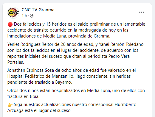 Reporte de la prensa estatal de Granma.