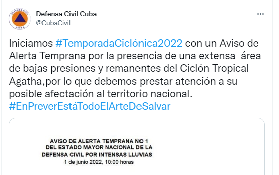 Tuit de la Defensa Civil.