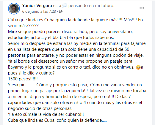 Publicación de Vergara en Facebook.