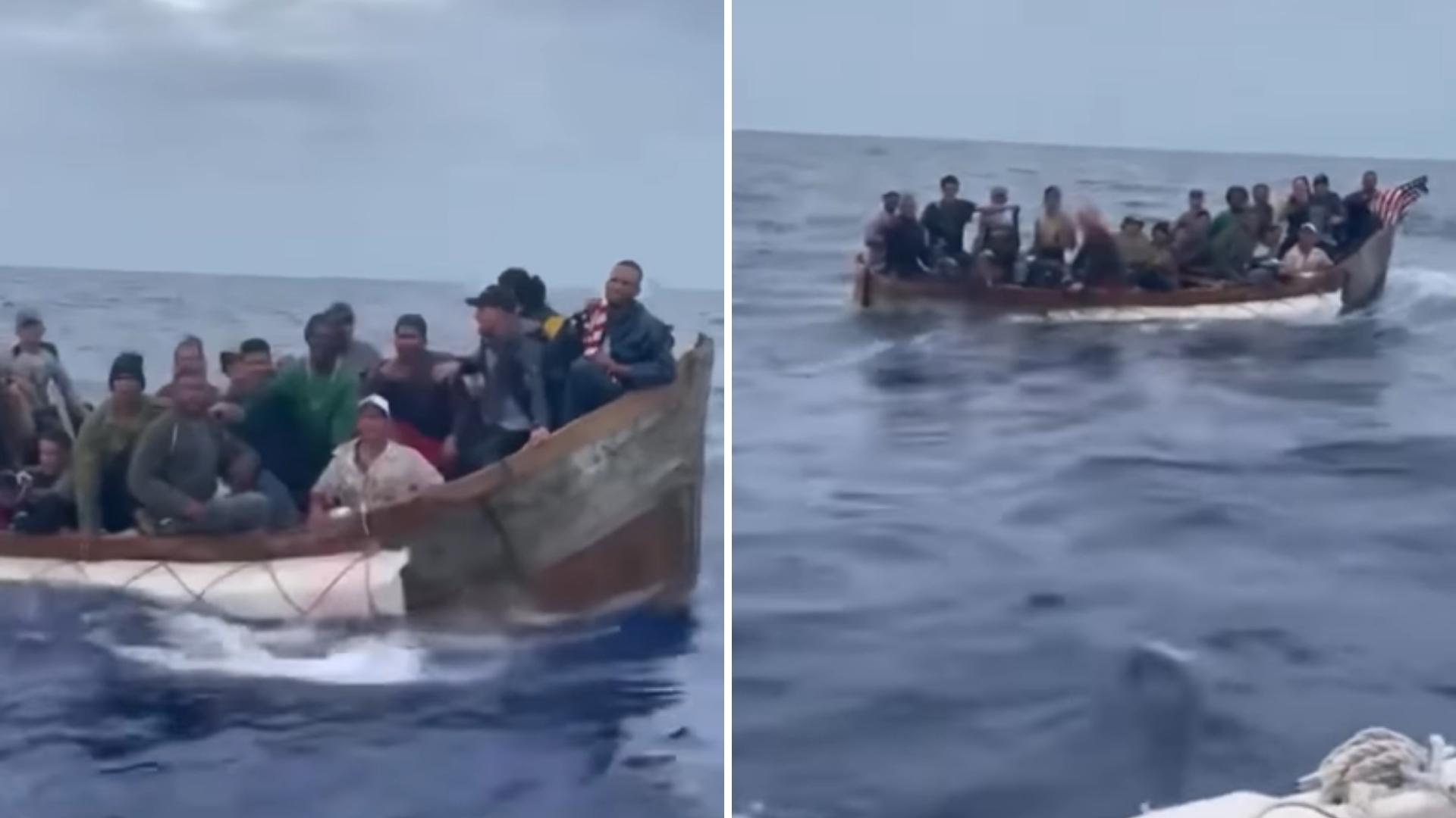 Un grupo de balseros cubanos en alta mar