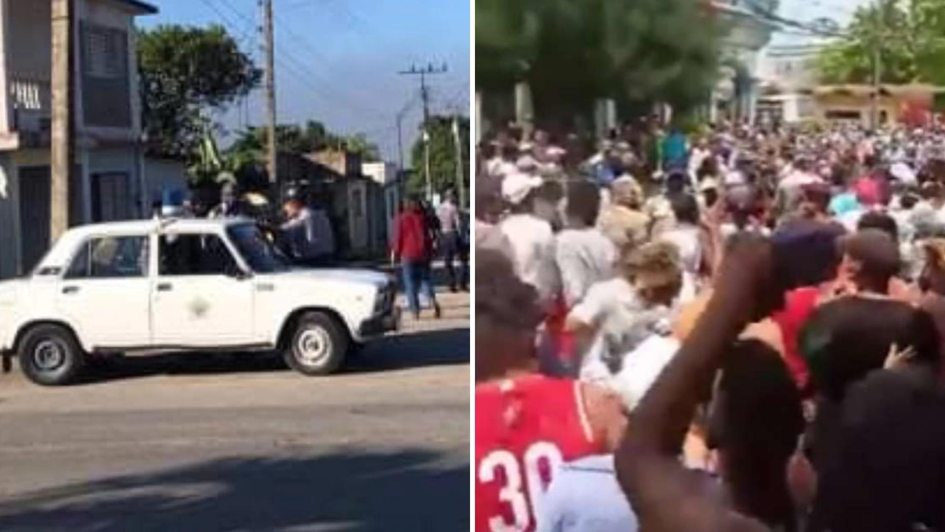 Dispositivo policial en el Tribunal de Santiago e imágenes del 11J en Palma Soriano (Collage, ADN Cuba)