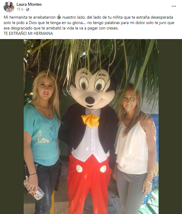 Post de Laura Montes, hermana de Claudia