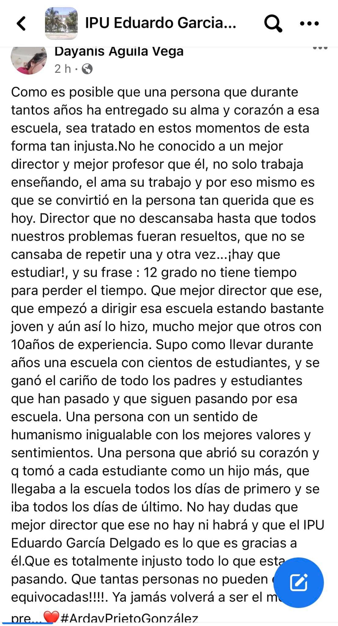 Muestras de apoyo a Prieto González tras la expulsión. Tomado de La Kinkalla TV/Facebook