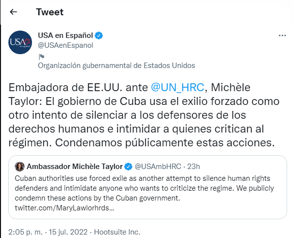 Tuit de la embajadora Michèle Taylor