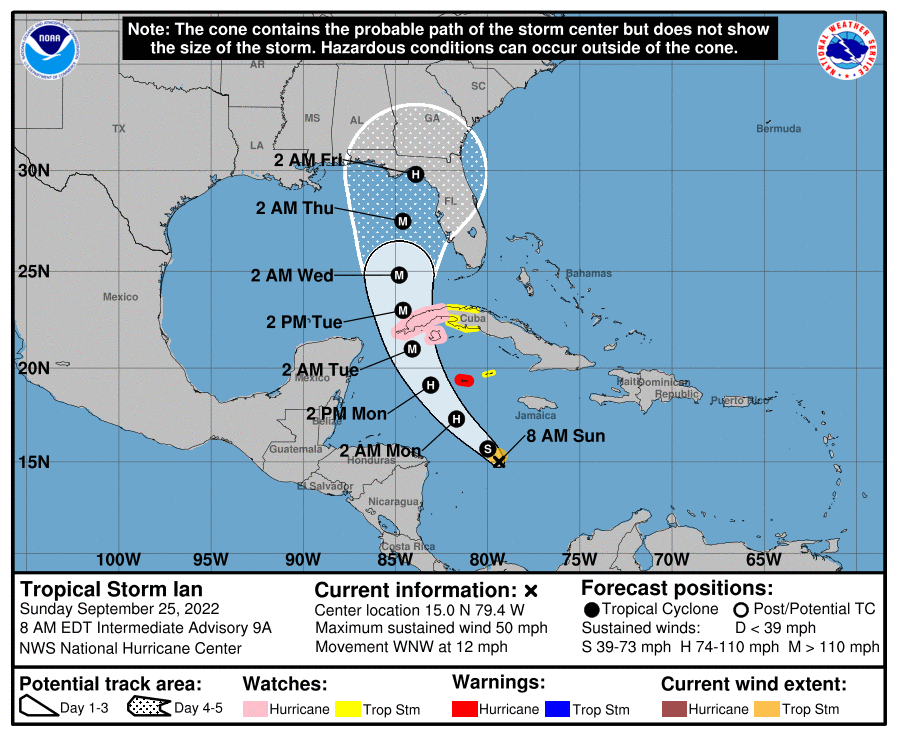 Cono de trayectoria probable de Ian. NHC