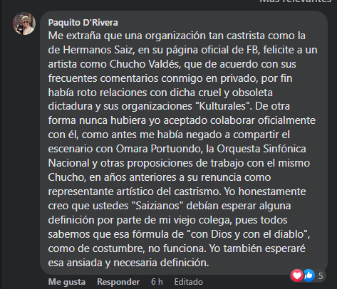 Más cuestionamientos de D' Rivera.