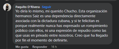 Comentario de D' Rivera en post de la AHS.