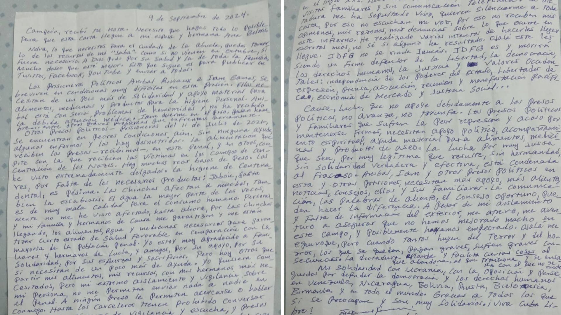 Carta de José Daniel Ferrer