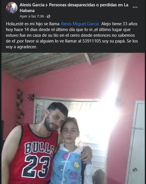 Post sobre joven desaparecido