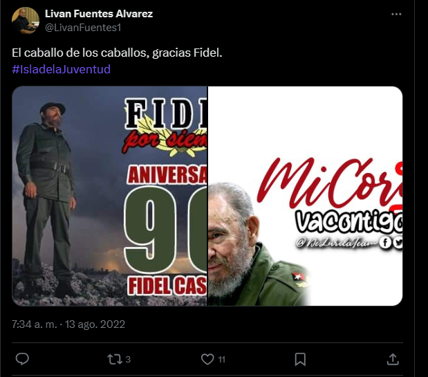 Tuit por el cumpleaños del dictador Fidel Castro