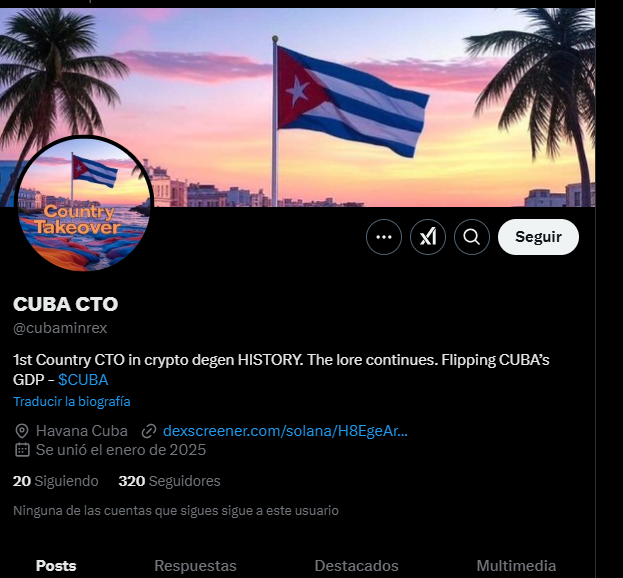 Interfaz de la cuenta de X del Minrex actualmente