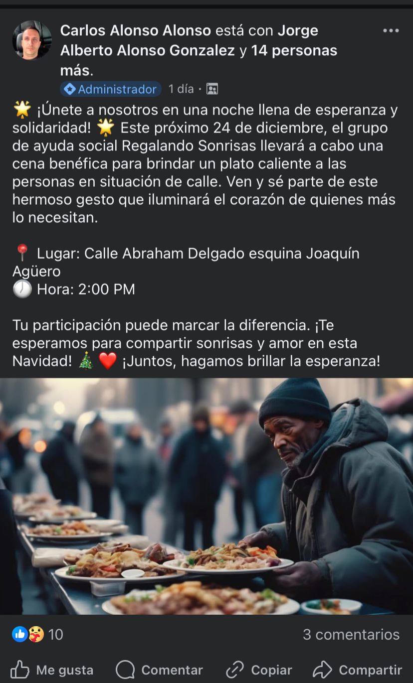 Anuncio del grupo Regalando Sonrisas