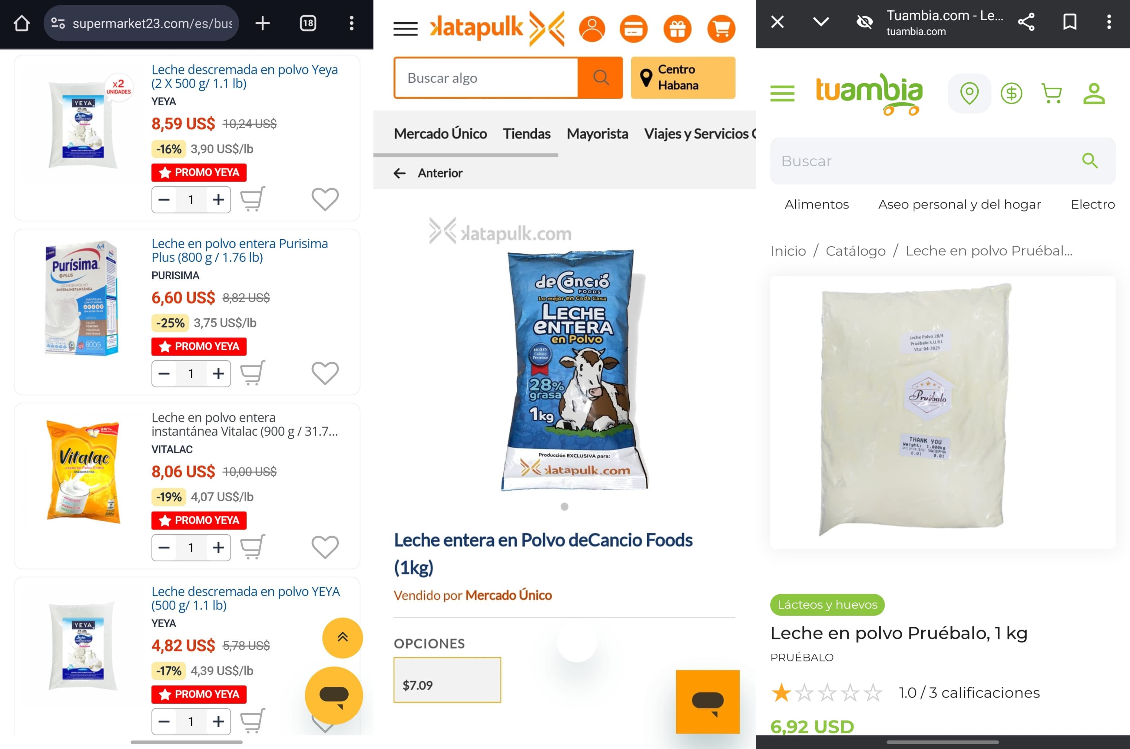 Venta de leche en polvo en las plataformas
