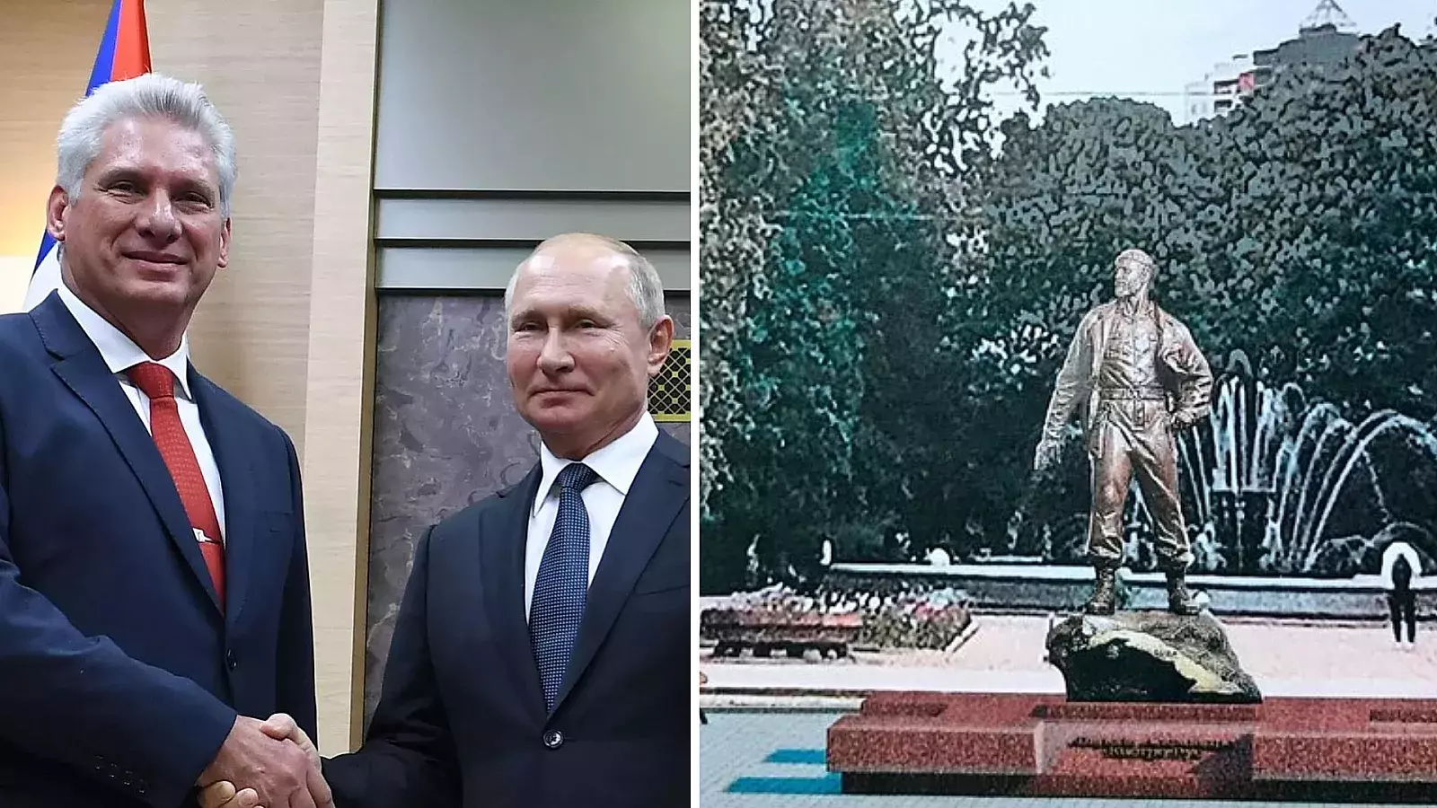 Díaz Canel, Putin y estatua a Fidel Castro
