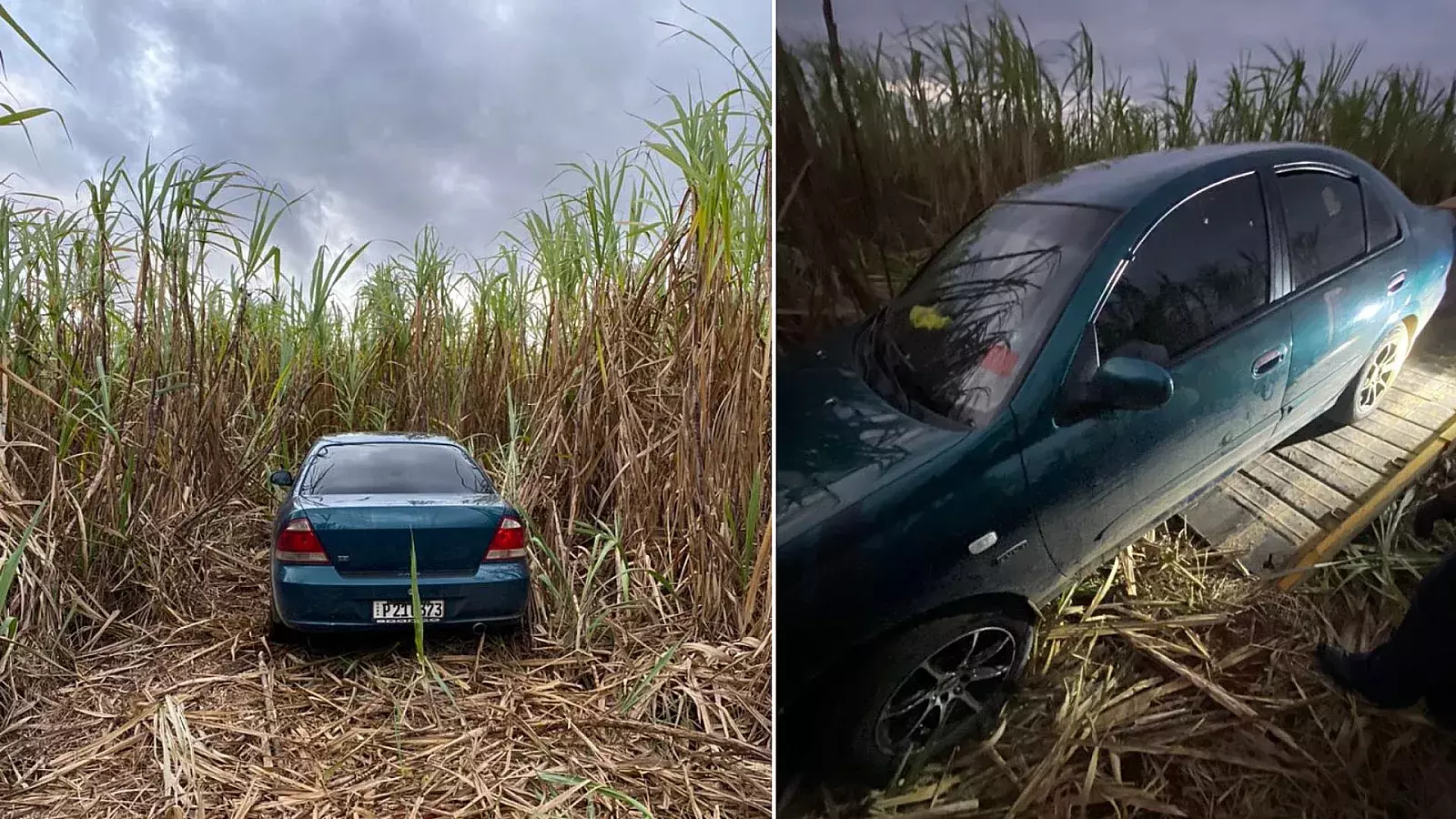 Auto que apareció en cañaveral en Cárdenas