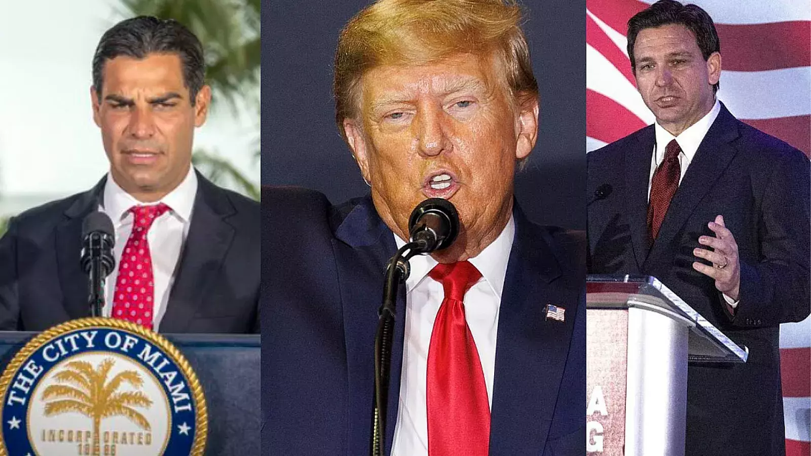 Francis Suárez, Donald Trump y Ron DeSantis