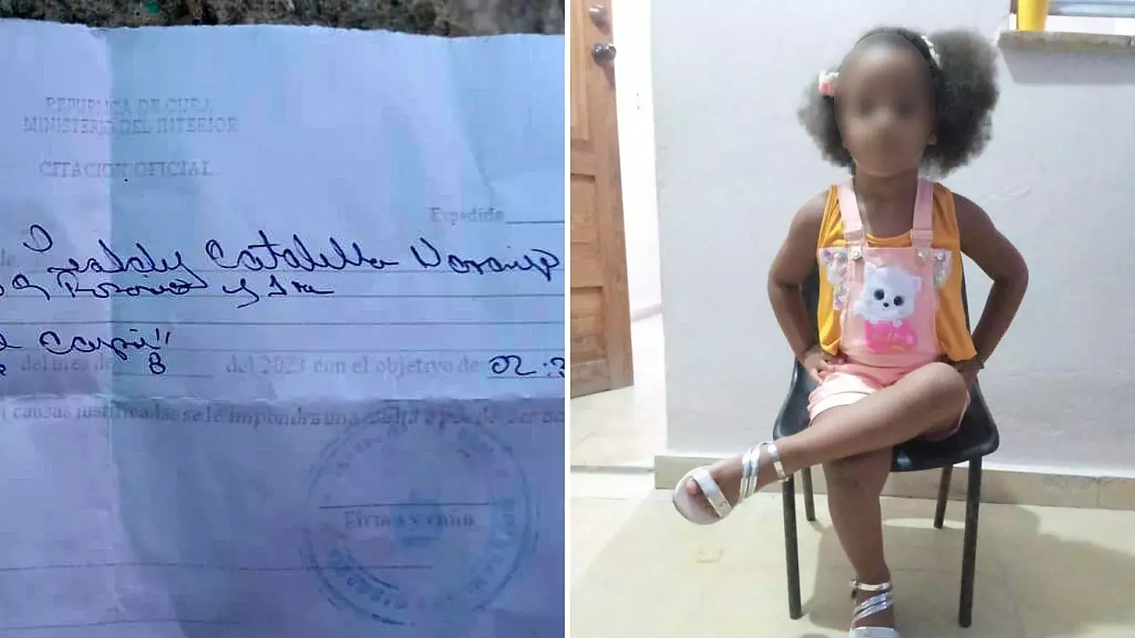 Niña de 3 años Leadi Kataleya Naranjo, hija del preso de conciencia Idael Naranjo Pérez