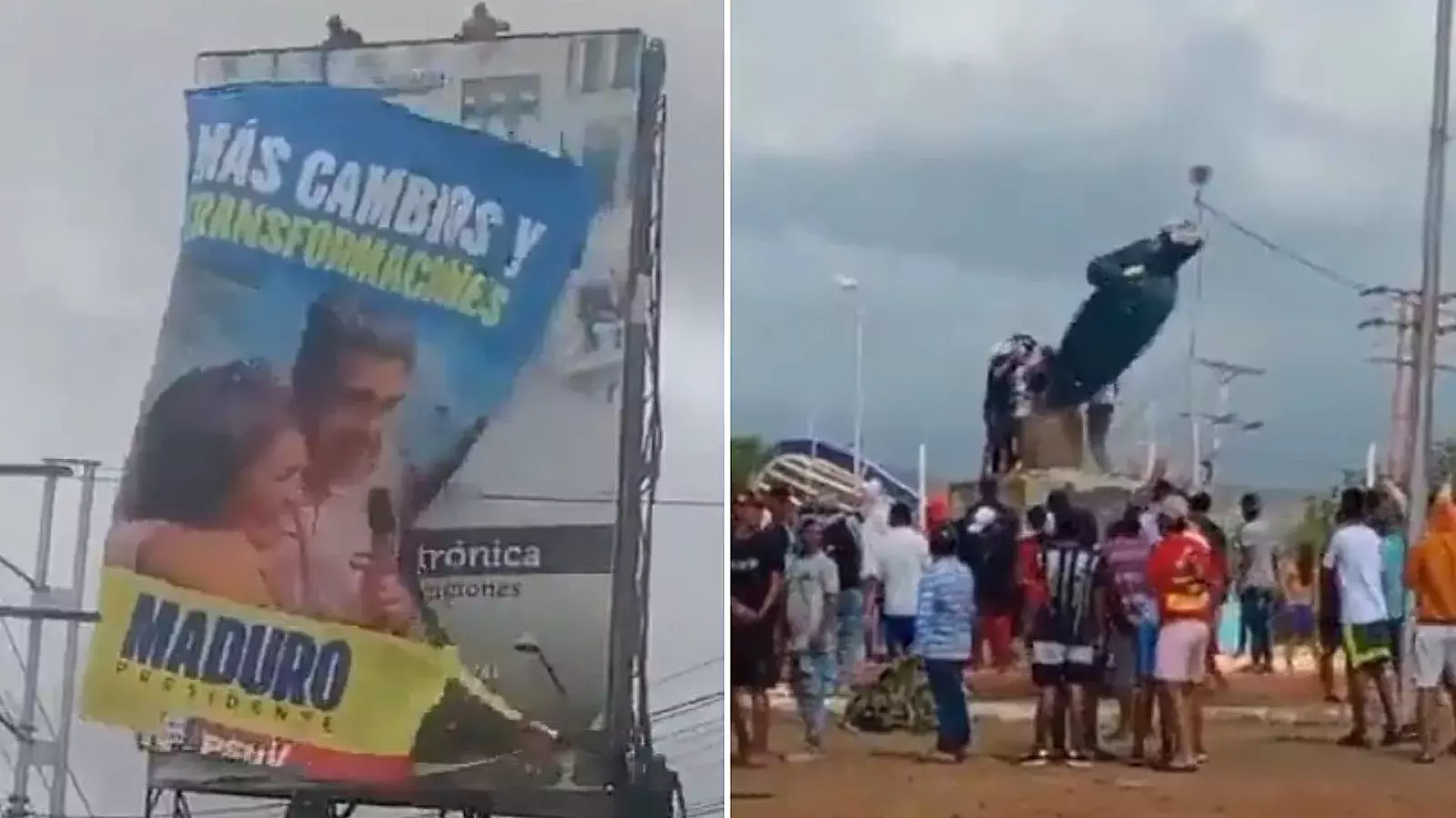 VIDEOS: Destruyen propaganda de Maduro en varios estados y tumban estatua de Chávez en protesta por fraude electoral