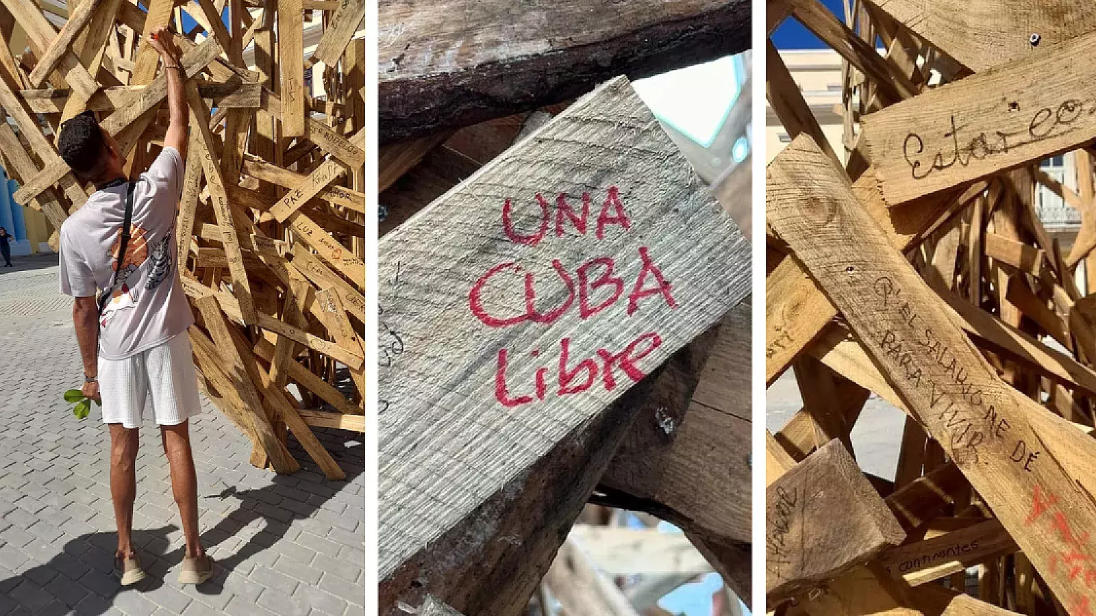 Cientos de mensajes de libertad para Cuba quedan plasmadas en la obra de la Bienal