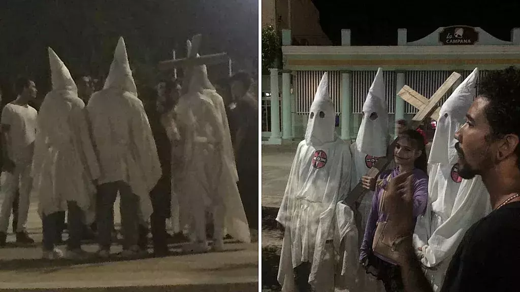 Jóvenes holguineros disfrazados de Ku Klux Klan