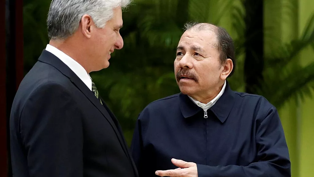 Los gobernantes Miguel Díaz-Canel (Cuba) y Daniel Ortega (Nicaragua)