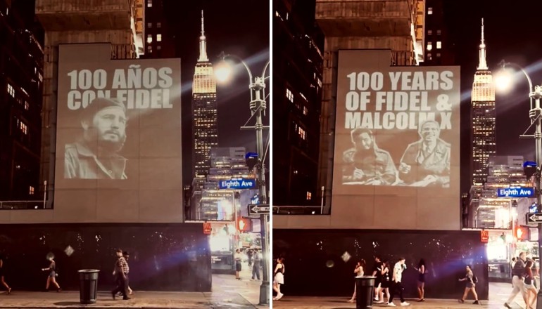 Un polémico anuncio lumínico sobre el dictador Fidel Castro aparece en Nueva York