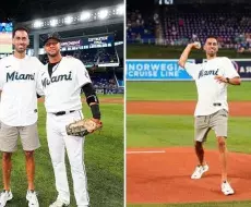 Busquets junto al pelotero cubano Yuli Gurriel